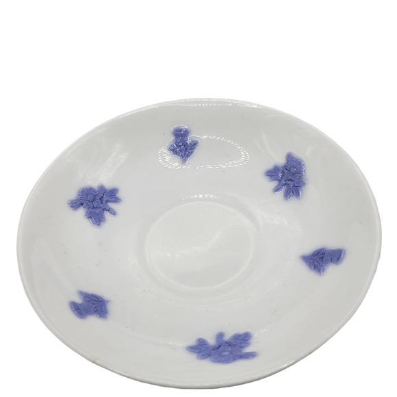 ANTIQUE Chelsea Blue Porcelain Bone Cup Saucer Adderley Embossed Leaf Raised - Picture 4 of 6